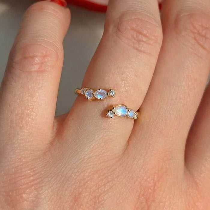 Dainty Moonstone Adjustable Open Ring