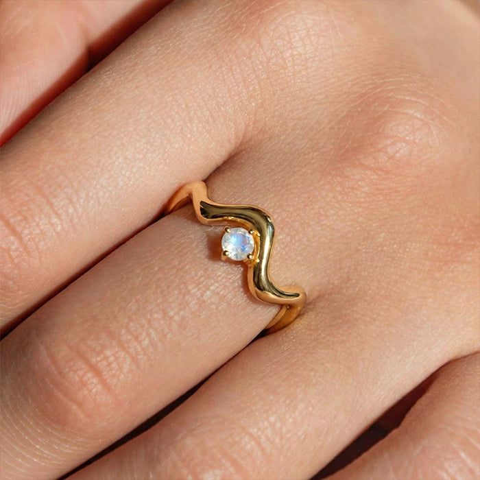Wave-Twisted Moonstone Ring