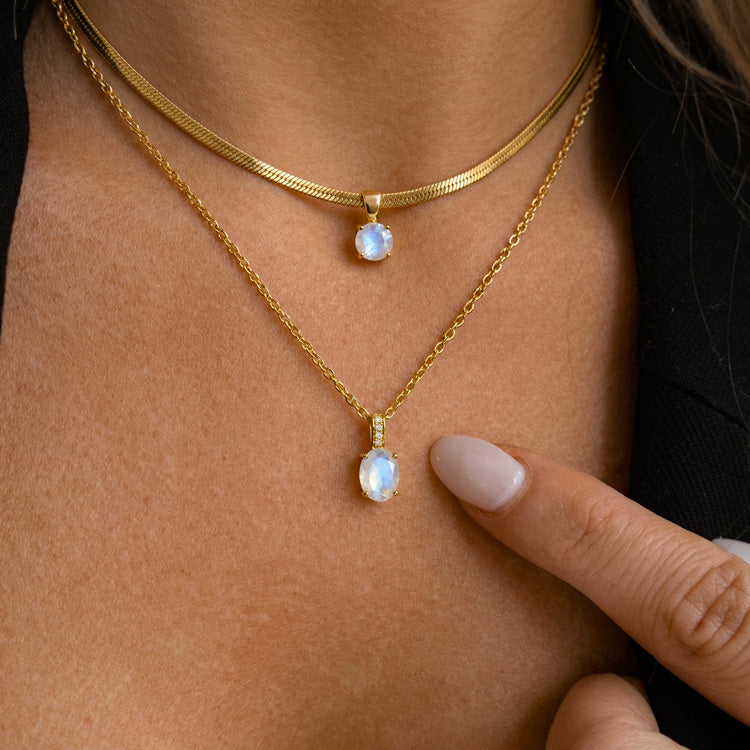 Snake Chain & Moonstone Necklace Set