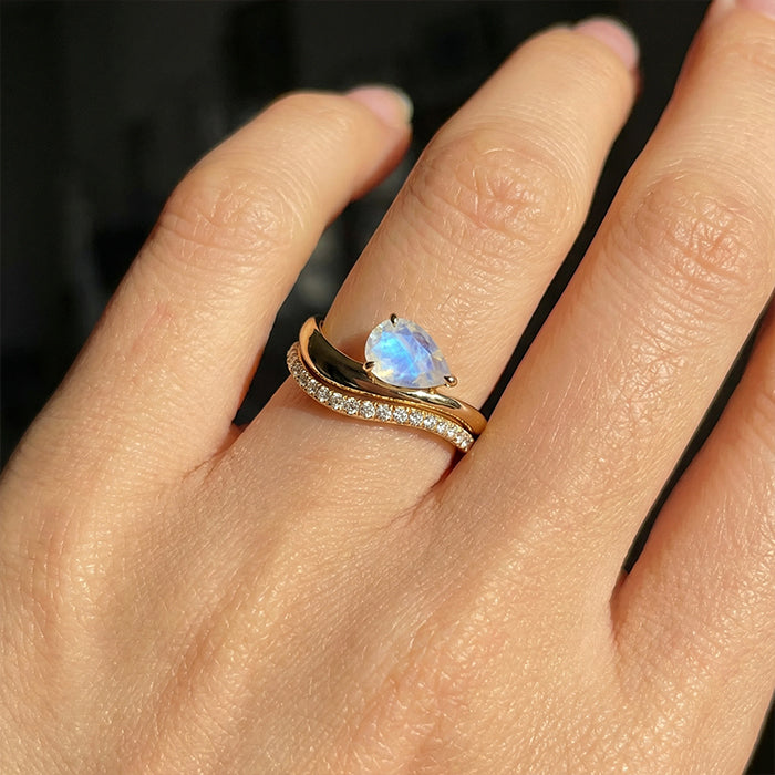 Streamlined Moonstone Double Ring Set