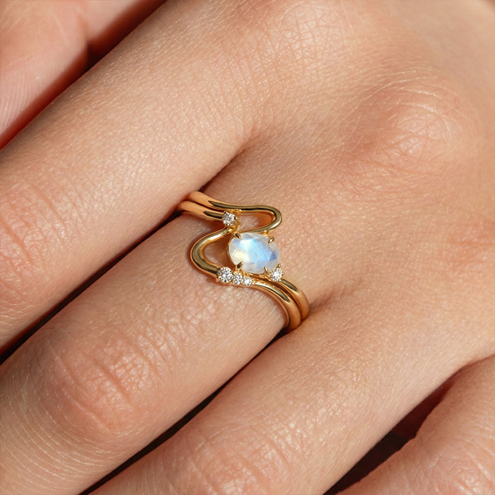 Twisted Statement Moonstone Rings Set