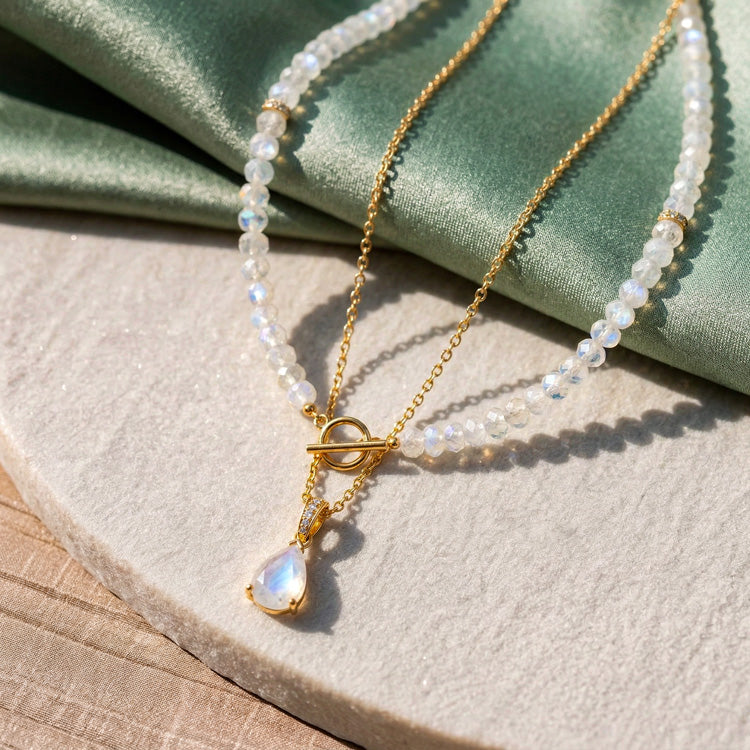 Beaded Moonstone Necklace - Set