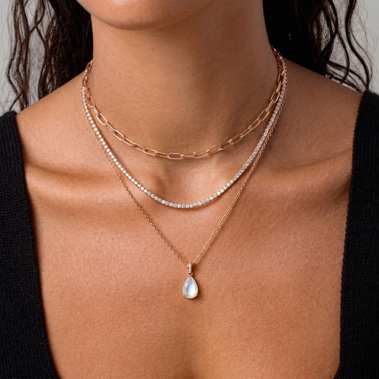 Moonstone Necklace Set With Zircon Chain