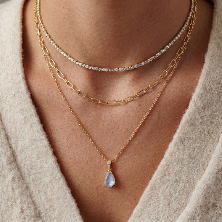 Moonstone Necklace Set With Zircon Chain