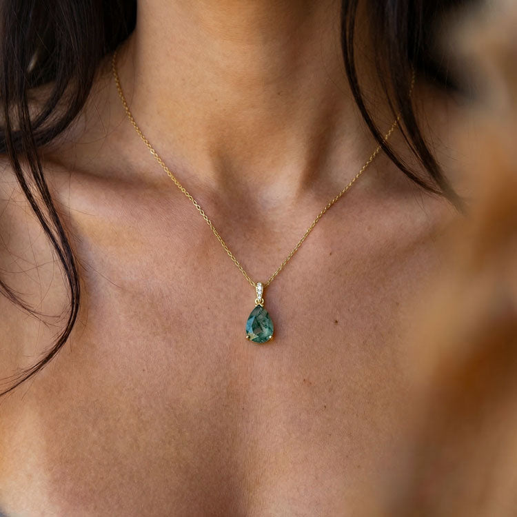 Moss Agate Necklace - Pear