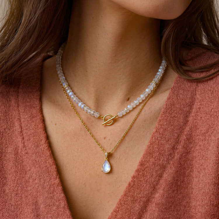 Beaded Moonstone Necklace - Set