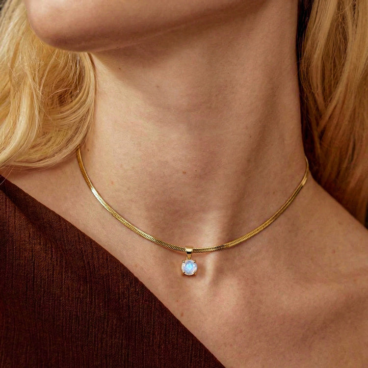 Moonstone Necklace - Snake Chain