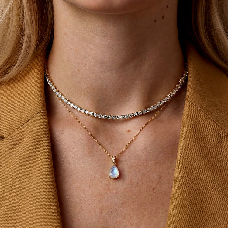 Zircon Chain & Moonstone Necklace - Pear