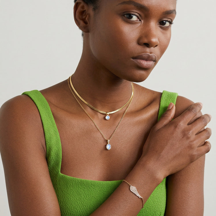 Snake Chain & Moonstone Necklace Set