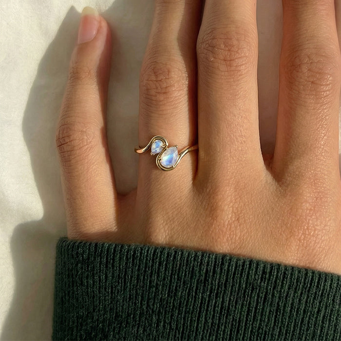Two-Stone Moonstone Twisted Statement Ring