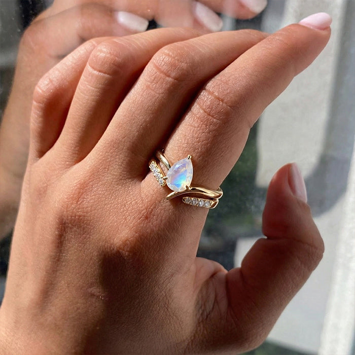 Edgy Moonstone Stackable Double Ring Set