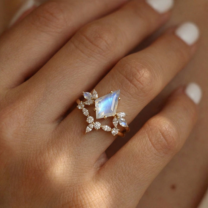Celestial Winged Moonstone Cocktail Rings