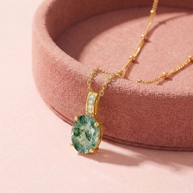 Moss Agate Necklace - Oval