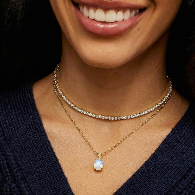 Zircon Chain & Moonstone Necklace - Oval