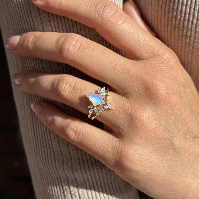 Celestial Winged Moonstone Cocktail Rings