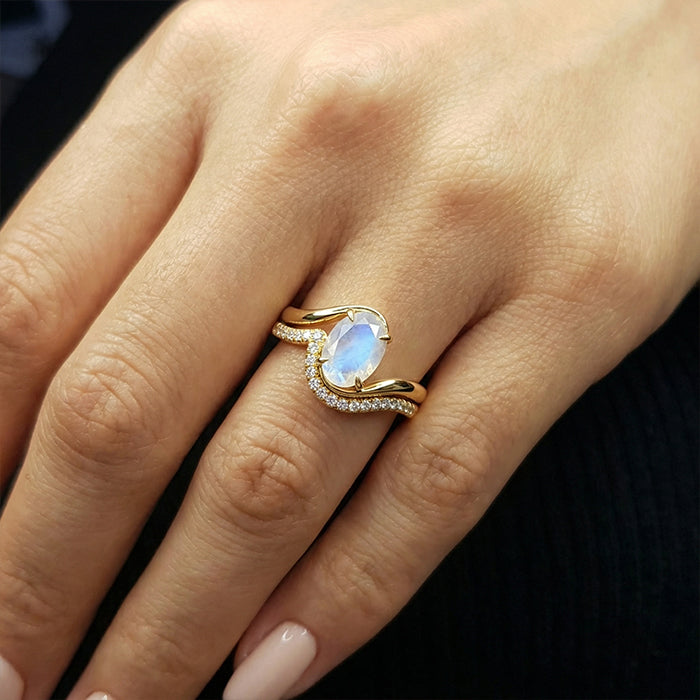 Twisted Moonstone Stackable Ring Set