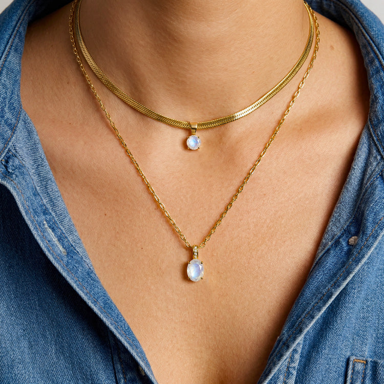 Snake Chain & Moonstone Necklace Set