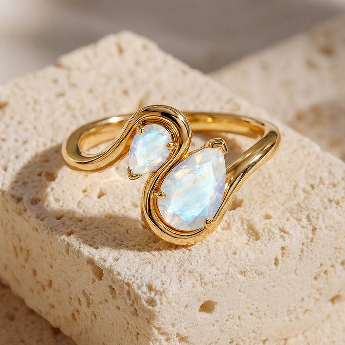 Two-Stone Moonstone Twisted Statement Ring