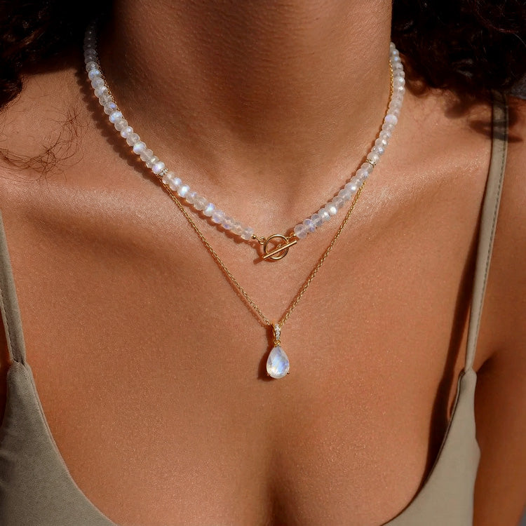 Beaded Moonstone Necklace - Set