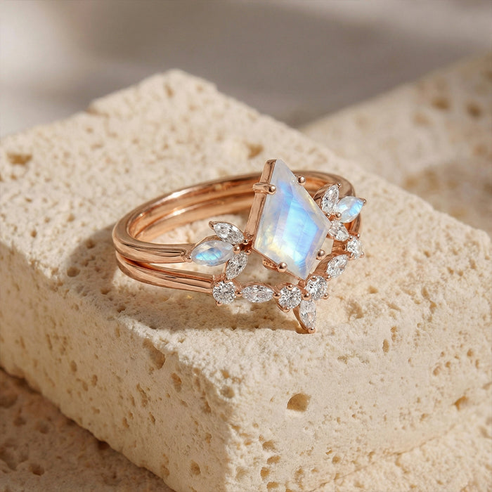 Celestial Winged Moonstone Cocktail Rings