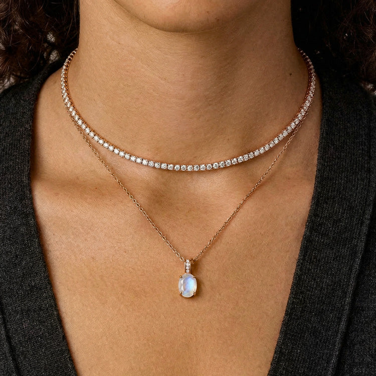 Zircon Chain & Moonstone Necklace - Oval
