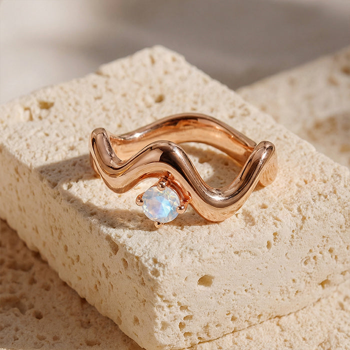 Wave-Twisted Moonstone Ring