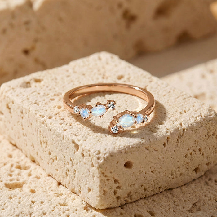 Dainty Moonstone Adjustable Open Ring