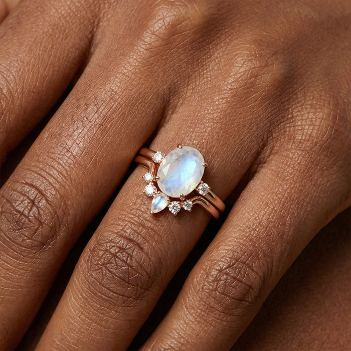 Oval Moonstone Bridal Ring Set