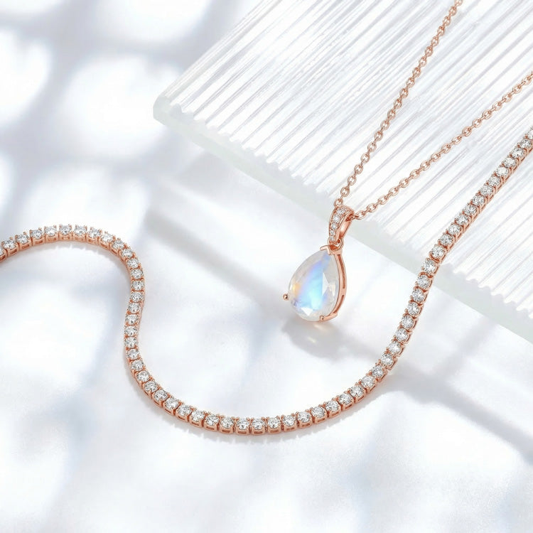 Zircon Chain & Moonstone Necklace - Pear