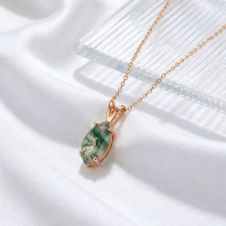 Moss Agate Necklace - Marquise