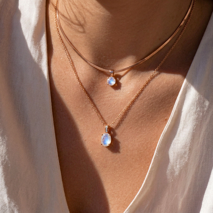 Snake Chain & Moonstone Necklace Set