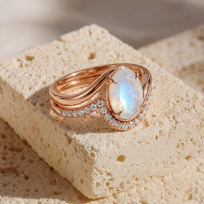 Twisted Moonstone Stackable Ring Set