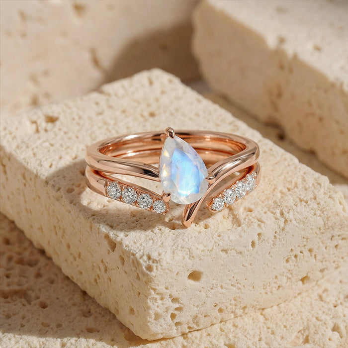Edgy Moonstone Stackable Double Ring Set