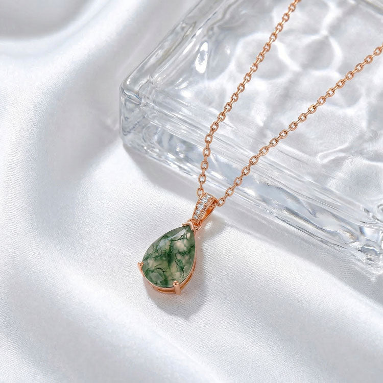 Moss Agate Necklace - Pear