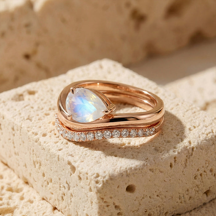 Streamlined Moonstone Double Ring Set