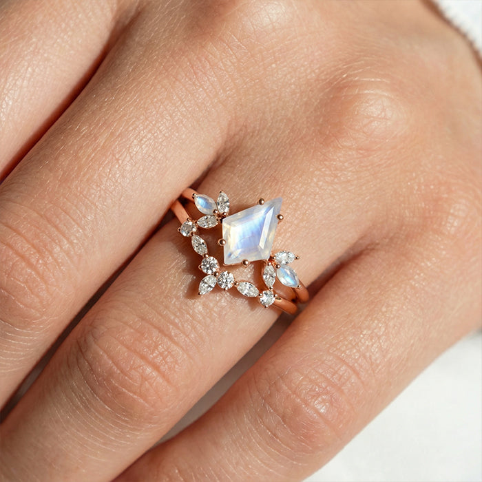 Celestial Winged Moonstone Cocktail Rings