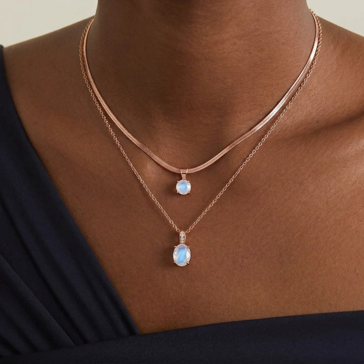 Snake Chain & Moonstone Necklace Set