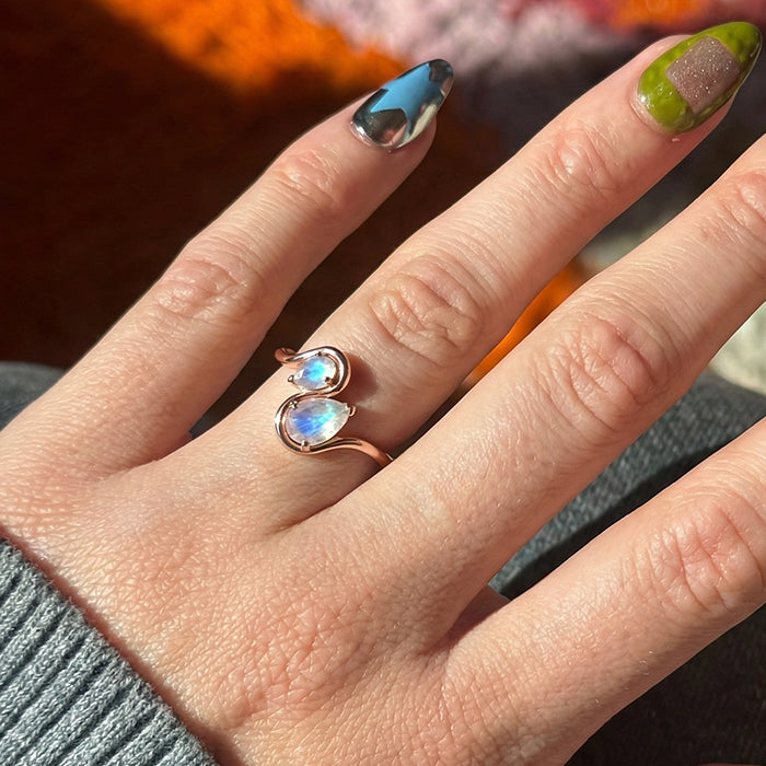 Two-Stone Moonstone Twisted Statement Ring