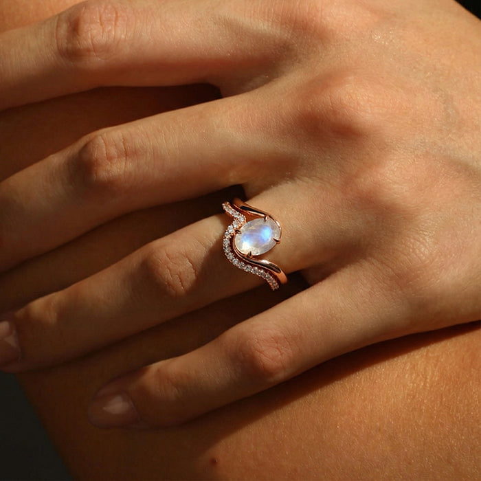 Twisted Moonstone Stackable Ring Set