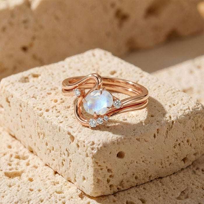 Twisted Statement Moonstone Rings Set