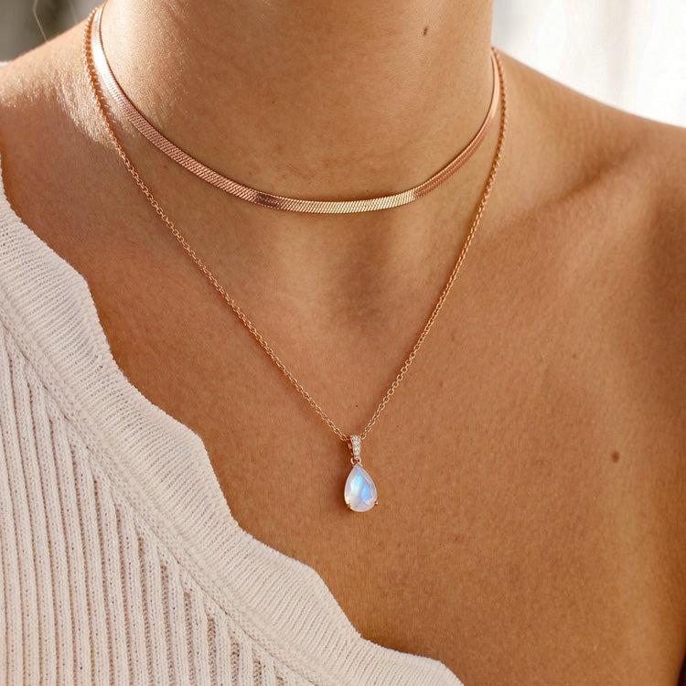 Snake Chain & Pear Moonstone Necklace