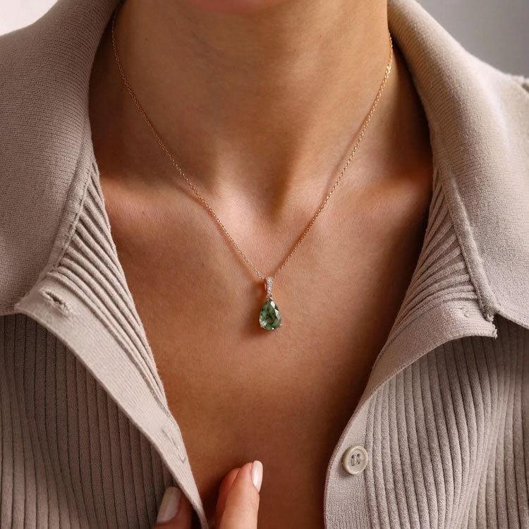 Moss Agate Necklace - Pear