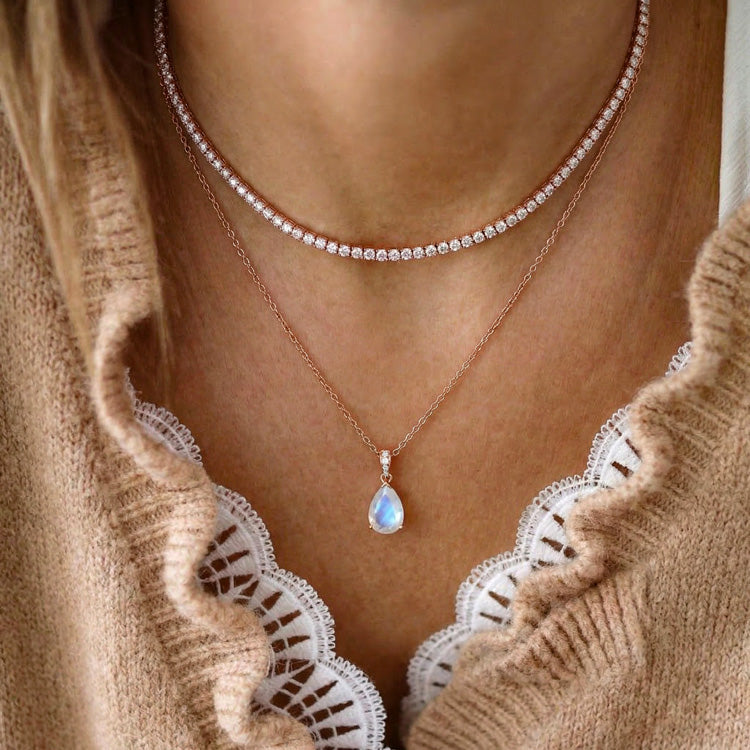 Zircon Chain & Moonstone Necklace - Pear