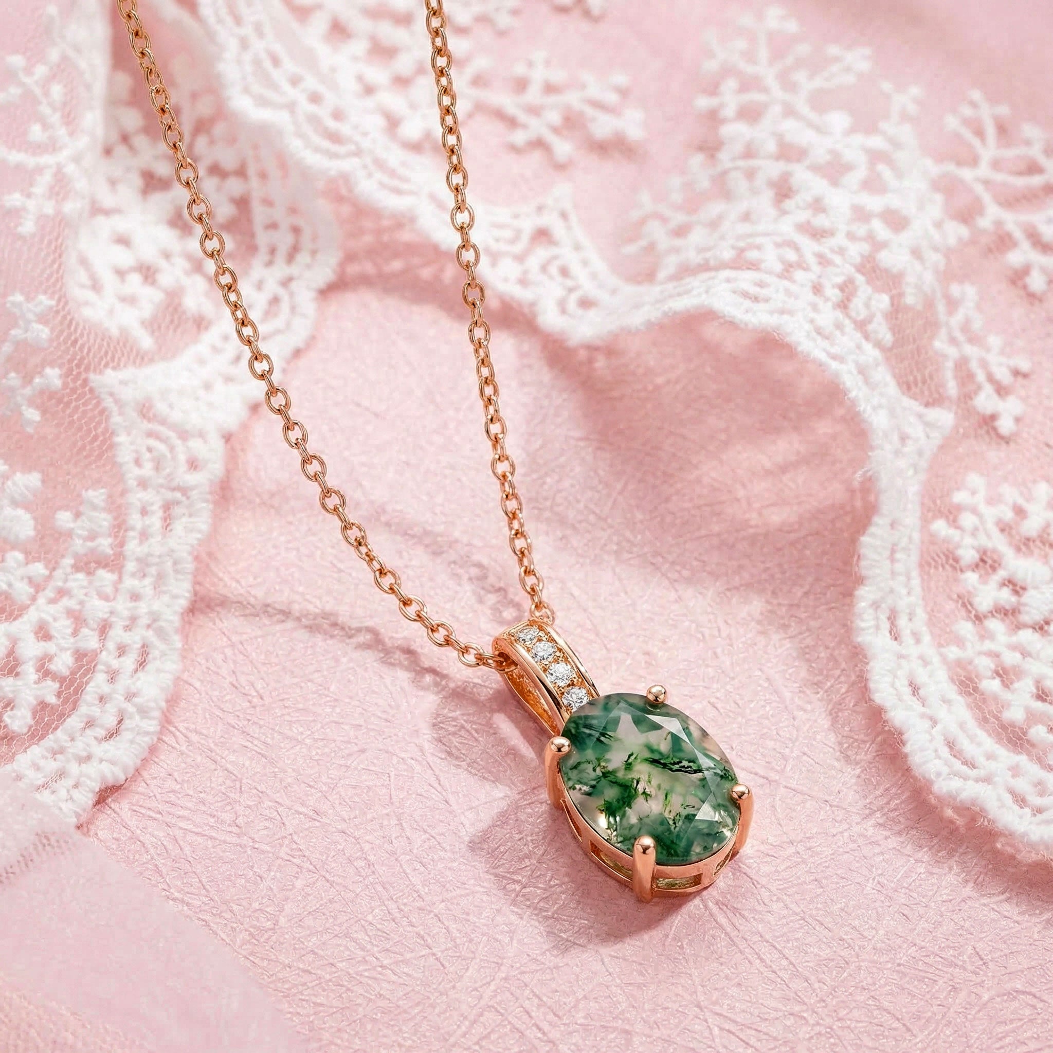 Moss Agate Necklace - Oval