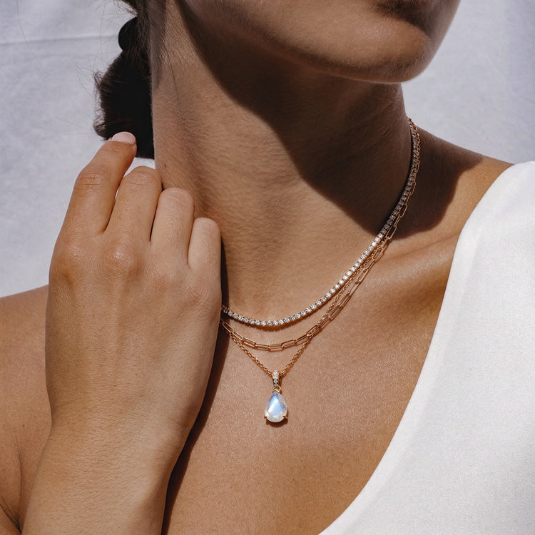 Moonstone Necklace Set With Zircon Chain