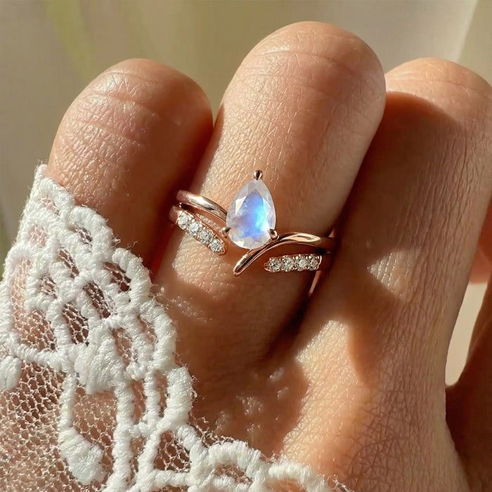 Edgy Moonstone Stackable Double Ring Set
