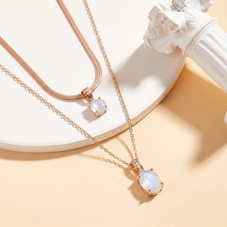 Snake Chain & Moonstone Necklace Set