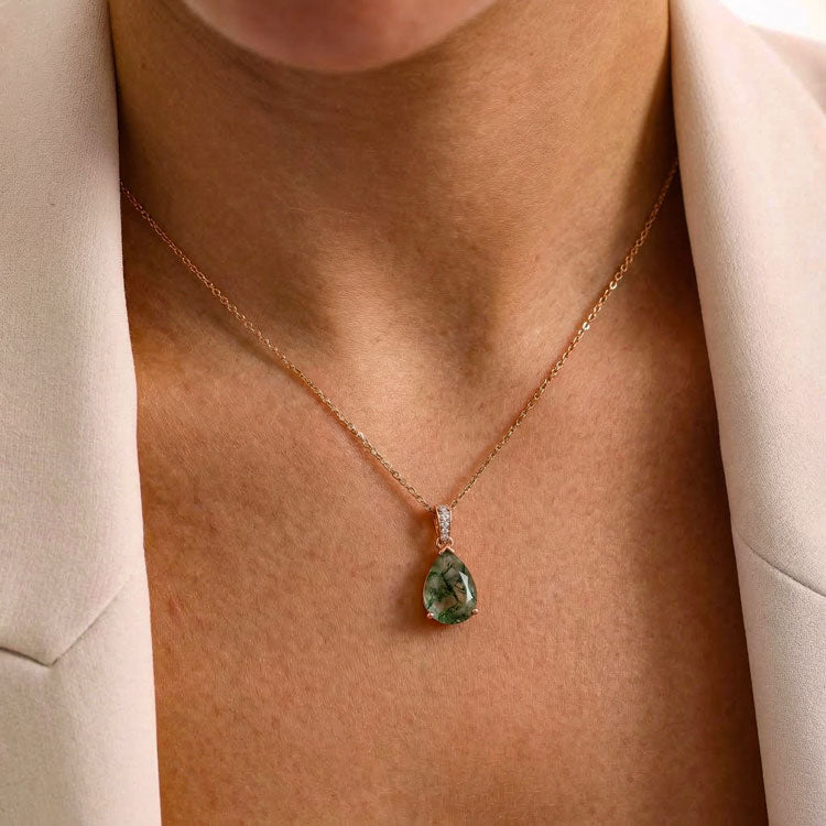 Moss Agate Necklace - Pear