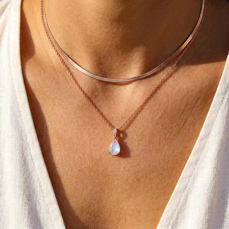 Snake Chain & Pear Moonstone Necklace