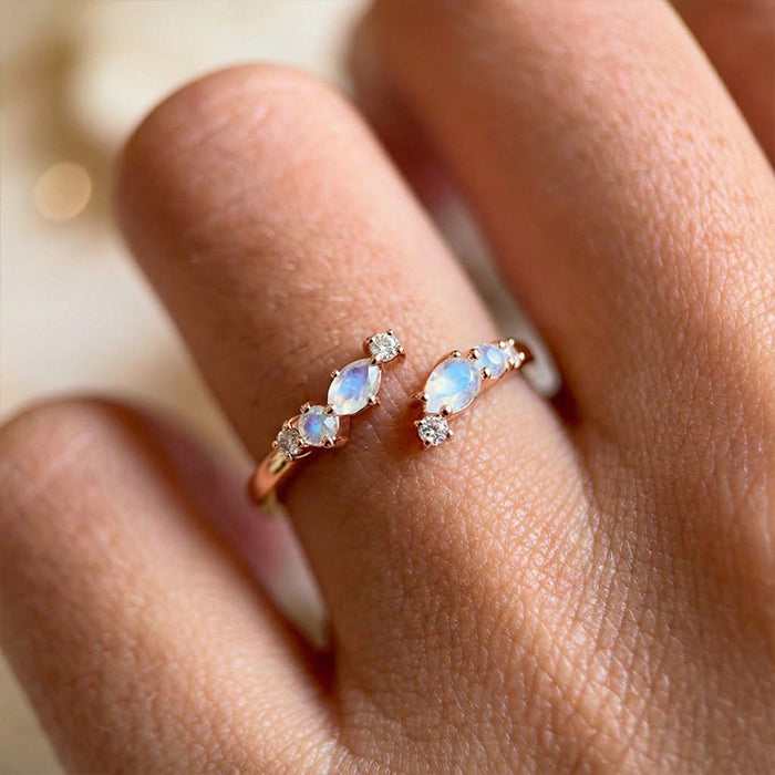 Dainty Moonstone Adjustable Open Ring